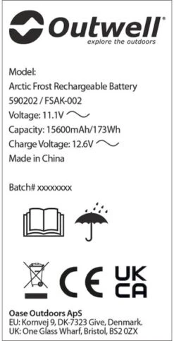 Outwell Oplaadbare Accu Voor Arctic Frost Koelboxen -KampGear Winkel 1069 1900 accu 4
