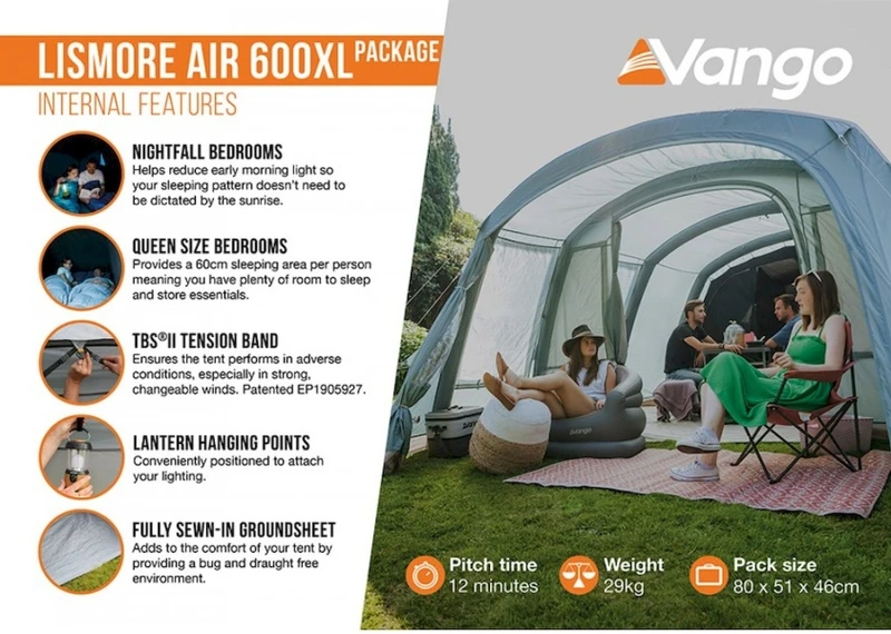 Vango Lismore Air 600XL Opblaasbare Tunneltent - 5 Persoons - Groen 15 Vango Lismore Air 600XL Opblaasbare Tunneltent - 5 Persoons - Groen - Afbeelding 13