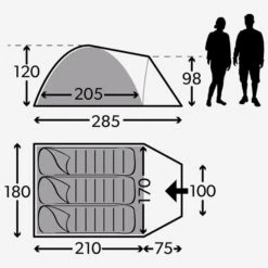Kampa Brighton Grey 3 Tunneltent - 3 Persoons -KampGear Winkel 1900 1897 floor plan grey 3